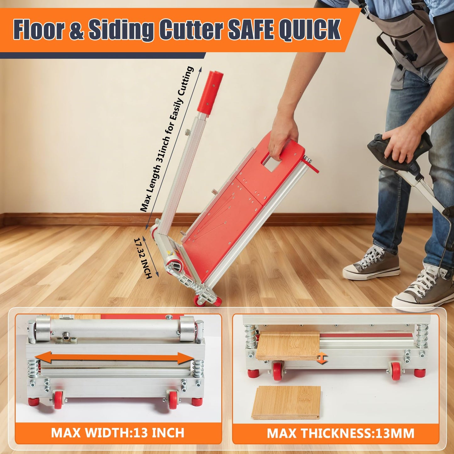 13“ Laminate Floor Cutter with Wheels, ECUTERS Pro Vinyl Floor Cutter, Compact Vinyl Plank Cutter, Adjustable Angle Length Cutting, Flooring Tools- Engineer Wood LVP LVT VCT SPC WPC