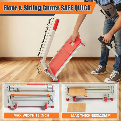 13“ Laminate Floor Cutter with Wheels, ECUTERS Pro Vinyl Floor Cutter, Compact Vinyl Plank Cutter, Adjustable Angle Length Cutting, Flooring Tools- Engineer Wood LVP LVT VCT SPC WPC