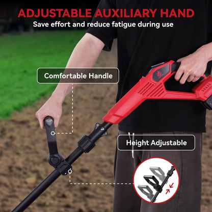 Cordless Tiller Cultivator, 360RPM Electric Garden Tiller with 2×3.0AH Batteries & 1.5A Fast Charger, Battery Powered Garden Cultivator, 9.5In Tilling Width & 6.7In Depth Garden Rototiller