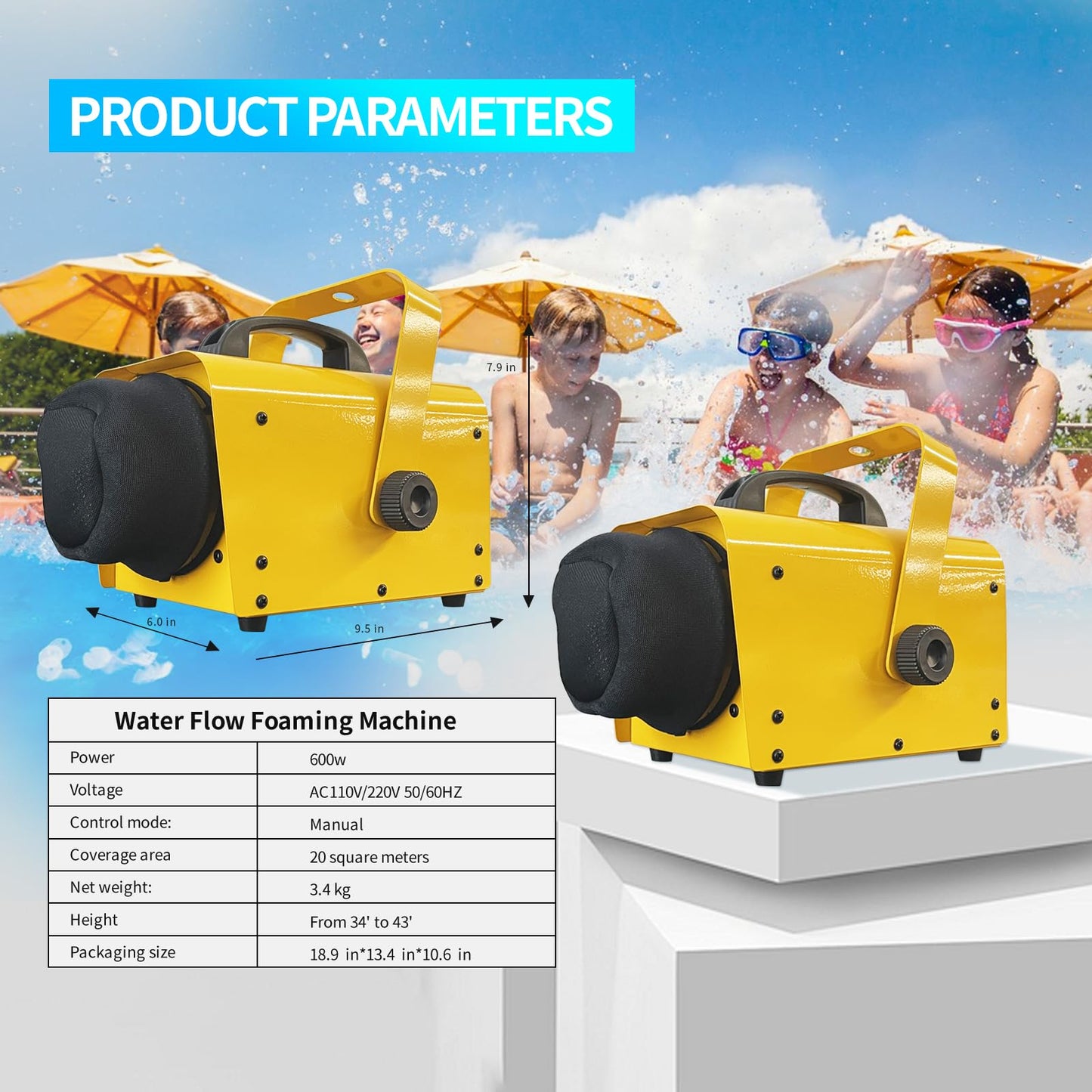 Flowing Foam Machine for Party, Party Foam Machine Without Support, Foam Cannon for Garden, Pool, Indoor, Birthdays, Celebrations, and Backyard Events