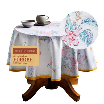 Maison d' Hermine Table Cloth Round Table 100% Cotton 63 Round Inches Tablecloth Reusable Decorative for Dining Kitchen Room Farmhouse Home Gifts for Mothers Day Spring Summer - Paradise Island