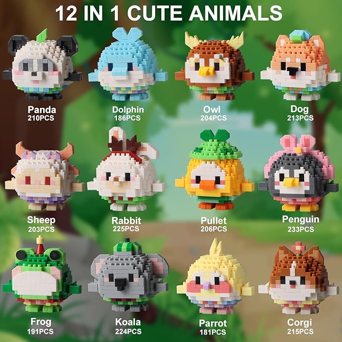 HIGH GODO 12Pack Animals Easter Party Favors Building Set 2491PCS Mini Cute Animals Building Blocks for Goodie Bag Stuffers Party Favors Birthday Gifts for Adult Teens 14+