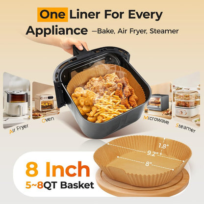 250 Pcs 8" Square Air Fryer Liners Disposable, Unbleached Parchment Paper Liners for Airfryer Basket, Non-Stick & Leakproof Baking Paper for Oven Roasting