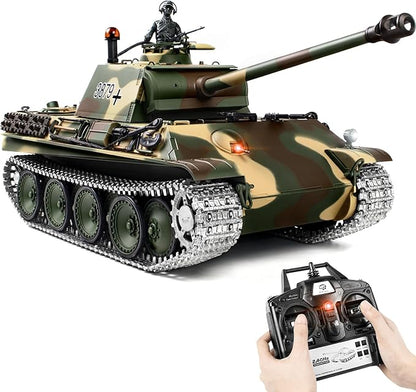 1/16 RC Tank Heng Long German Panther Type G RC Battle Army Toy with Smoke Sound Lights 2.4G Remote Control Tank That Shoot with Upgraded Metal Tracks Idler and Sprocket Wheel Steel Gearbox