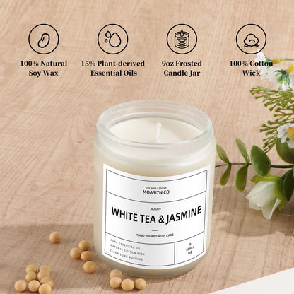 White Tea & Jasmine Candle for Home Scented| Natural Soy Non Toxic Candles| Long Clean Burning Aromatheraphy Jar Candel| Women,Men Gift for Autumn,Winter, Halloween,Relaxing| 9oz