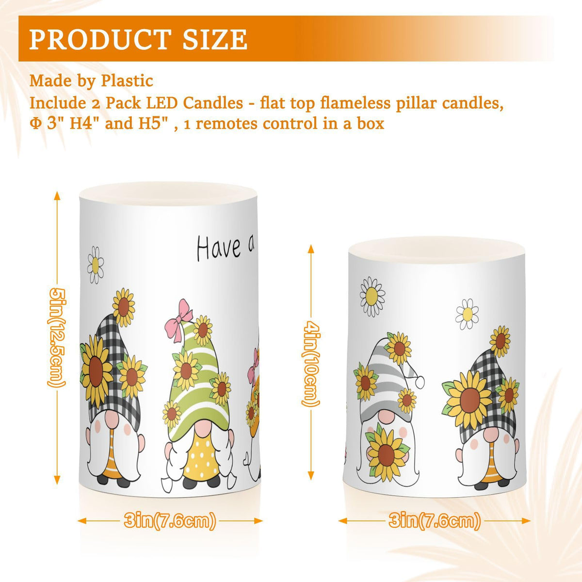 Eionryn Sunflower Gnomes Flameless Candles Autumn Spring Summer Yellow Floral Battery Operated LED Candles with Remote Timer Electric Candles for Home Party Decor 2pcs
