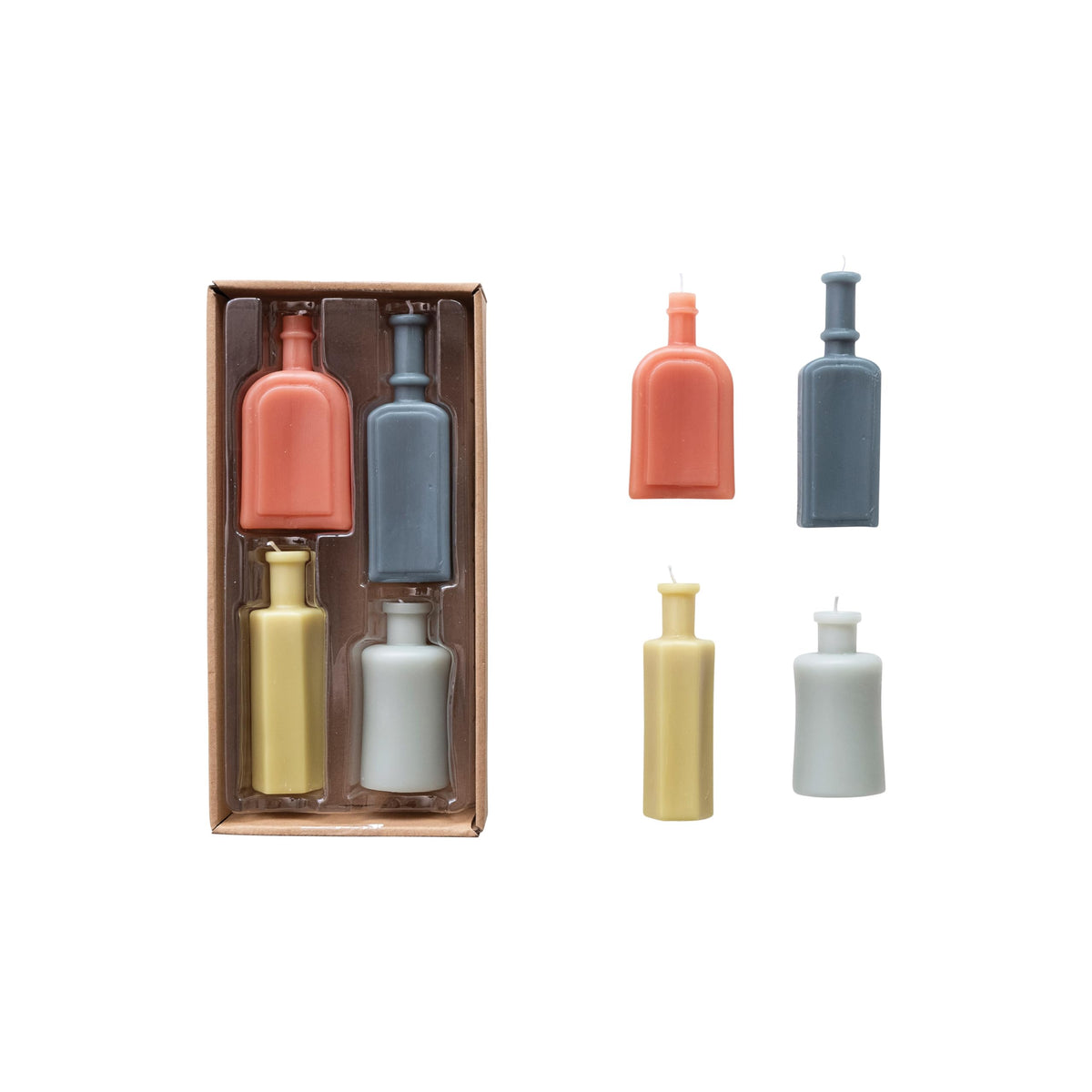Creative Co-Op Unscented Bottle Shaped Candles, Multicolor, Set of 4