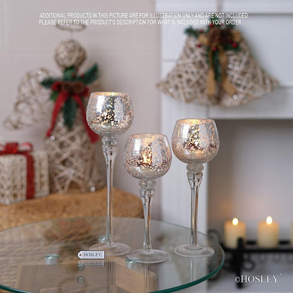Hosley 3 Sets Crackle Metallic Glass Tealight Holders Set /3-12 Inch, 10 Inch, 9 Inch Ideal for Weddings Special Events Parties Also Makes a Great Gift