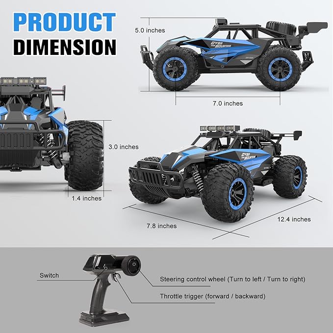 kolegend Remote Control Car 2.4GZh High Speed 20km/h RC Monster Trucks 30+min with LED Headlight and Rechargeable Battery for Boys Girls Kids