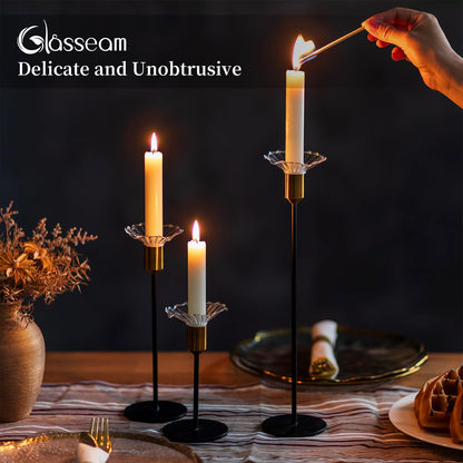 Glasseam Glass Bobeches for Candlesticks Holders: Clear Candle Drip Protectors Set of 12 Ribbed Wax Catchers for Candle Stick Holder Taper Candle Holders for Table Centerpiece Wedding Christmas Dining