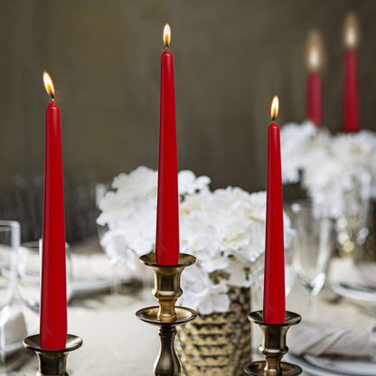 BOLSIUS Red Taper Candles - 4 Pack Unscented 10 Inch Dinner Candle Set - 8 Hours Burn Time - Premium European Quality - Smokeless and Dripless Household, Wedding, Party, and Home Decor Candlesticks
