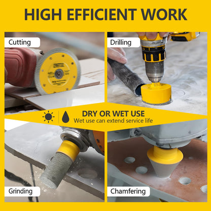 Upgrade 15PCS Diamond Tile Hole Saw Kit: Tile Drill Bits 5/8-11 6/6/8/20/25/35/50/75/100mm, Finger Bit/Chamfer Bit/Cutting Disc/SDS Adapter, Diamond Core Drill Bits Set, Ceramic Tile Porcelain Granite