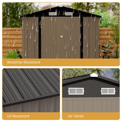 Patiowell 12 x 8 FT Outdoor Storage Shed, Steel Shed Storage House with Design of Lockable Doors, Utility and Tool Storage for Garden, Patio, Backyard, Outside use, Brown