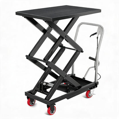 Garvee Hydraulic Lift Table Cart, 770 LBS Capacity 50 in Lifting Height, Double Scissor Lift Table with 4 Wheels and Non-Slip Pad for Material Handling and Transportation, Black