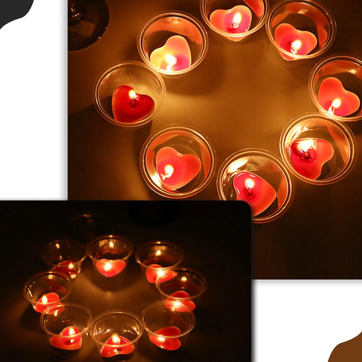 Heart Shaped Tealight Candles 50 Packs,25 * 2 Layers Romantic Love Unscented mokeless for Dinner Home Wedding (Red)