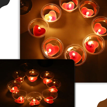 Heart Shaped Tealight Candles 50 Packs,25 * 2 Layers Romantic Love Unscented mokeless for Dinner Home Wedding (Pink)