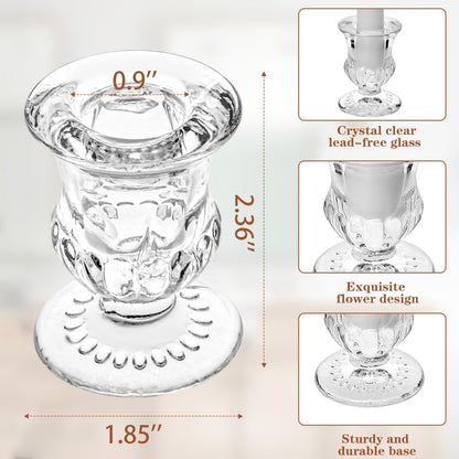 18Pcs Glass Taper Candle Holders Bulk Clear Crystal Candle Stick Candle Holders Elegant Tapered Candlestick Holders Bulk Glass Candlestick for Table Centerpiece Wedding Party Christmas Thanksgiving