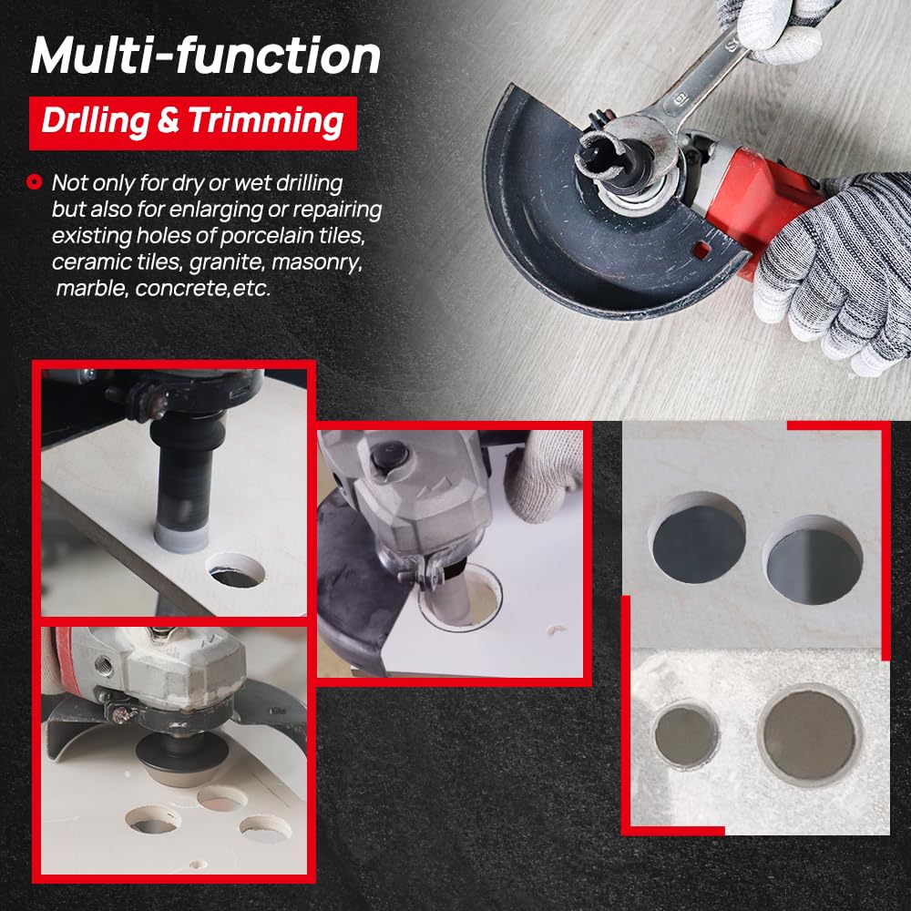 DT-DIATOOL Tile Hole Saw Kit Diamond Core Drill Bits Set 6/6/8/20/25/35/50/75/100mm & 4/5" Diamond Finger Bit with 2" Beveling Chamfer Bit and SDS Adapter for Tile Marble Granite