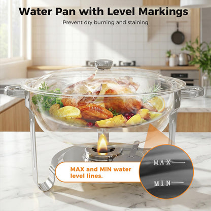 Chafing Dishes for Buffet 4 Pack, 5QT Round Stainless Steel Chafing Dish Set Food Pan with Lid, Buffet Warmers Sets for Home, Gatherings, Birthday, Parties, Church Events,Catering Events