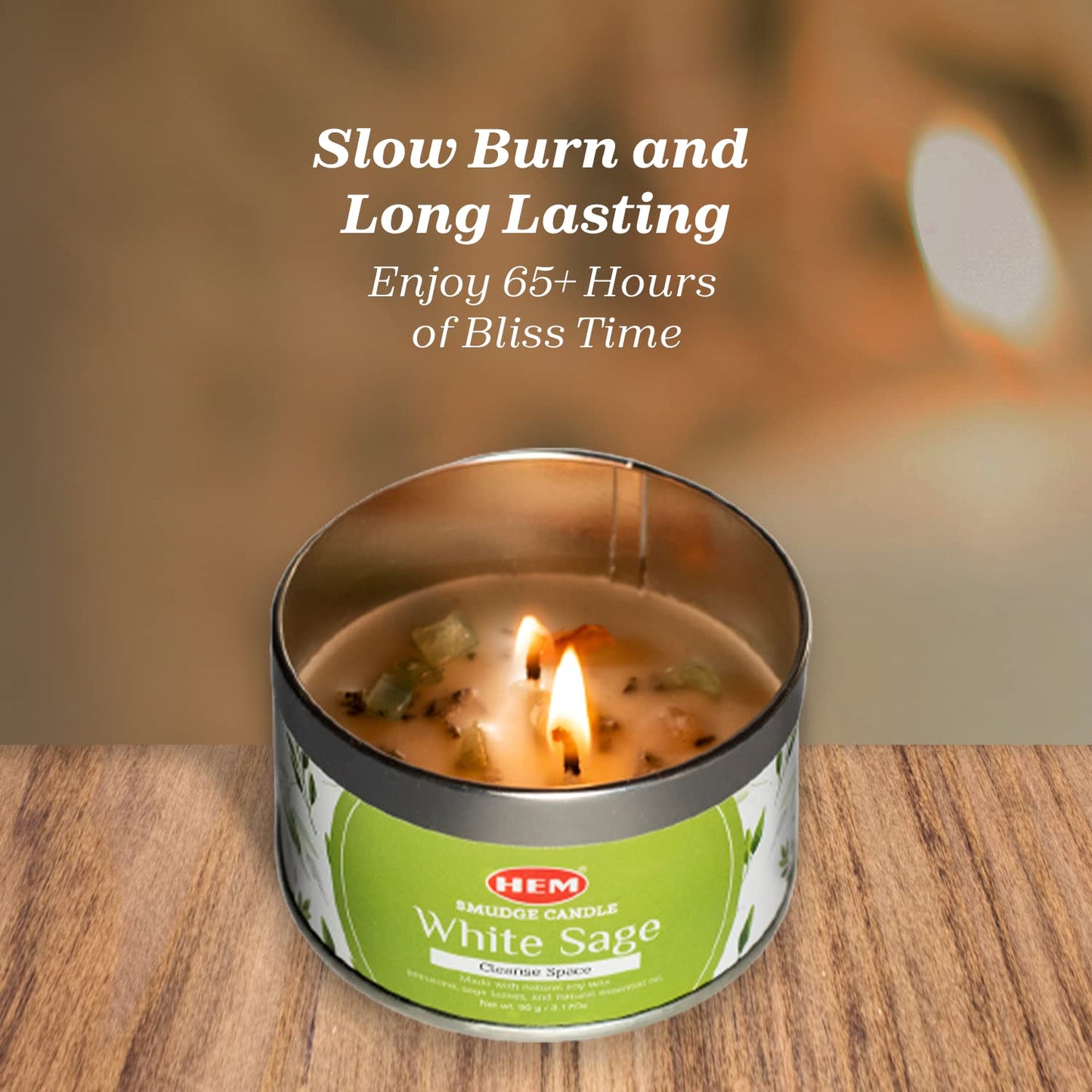 HEM White Sage Candle with Crystals & Sage Leaves – 9.5oz Natural Soy Wax, 65 Hrs Clean Burn | Earthy Smudge Candle for Cleansing, Meditation & Relaxation | Long Lasting Spiritual Gift (Pack of 3)