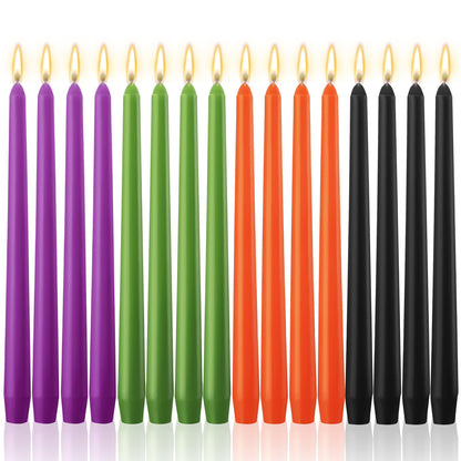 MTLEE 16 Pcs 10 Inch Long Tapered Candle Stick Bulk Smokeless Unscented Burning Candlestick Paraffin Wax with Cotton Wick for Valentine's Day Baby Shower Wedding Holiday Party Church (Spooky Color)