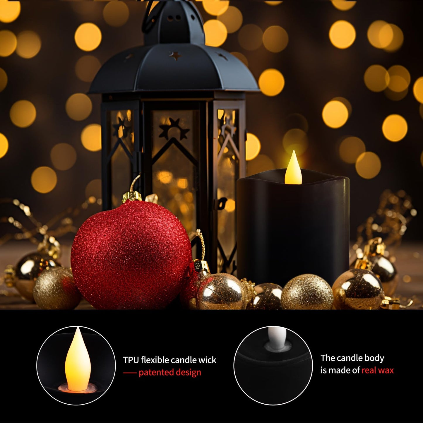 ASLDOIWEH 3x3 Flickering Flameless Candles Set of 1, 2AA Battery Life 600 Hours Battery Candles Flickering with Timer, 3 inch Flameless Candles with Remote for Indoor/Outdoor, Black