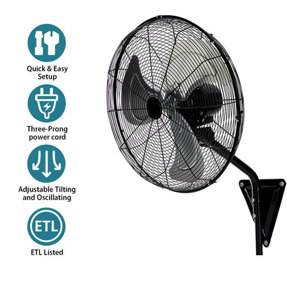 AZOUTDOOR 2 Pack 20 Inch Wall Mount Fans, Oscillating Fan with 3 Speed Settings, High Velocity Fans with Adjustable Tilt for Commercial, Industrial, Warehouse, Workshop, Garage