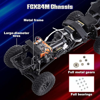 FMS 1/24 FCX24M Toyota Tacoma RC Crawler Officially Licensed RC Truck 2 Speeds Switch with LED Lights Off-Road RC Model for Adults (Grey)