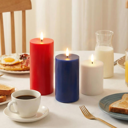 Eywamage Red White Blue Patriotic Flameless Pillar Candles with Remote, Real Wax 4th of July LED Candles Set of 3