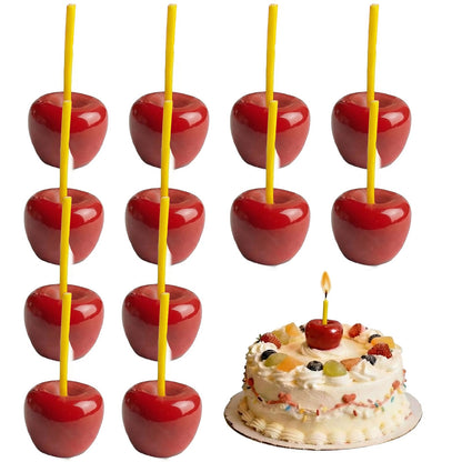 12 Pcs Cherry Birthday Candles Decorations, Handmade Beeswax Cake Candle with Cotton Wicks, Cute Red Fruit-Shaped Candles for Party, Wedding, Cupcakes & Celebrations