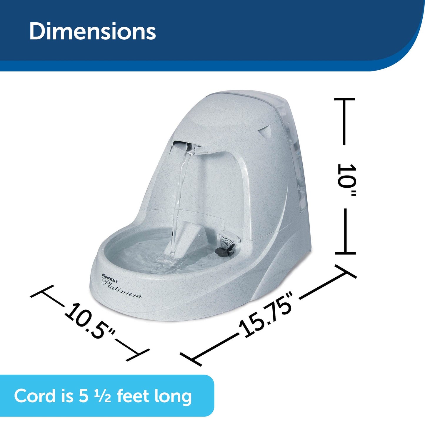 PetSafe Drinkwell Platinum Dog and Cat Water Fountain, Automatic Drinking Fountain for Pets, 168 Ounce,Grey