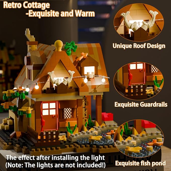 3 Mini Wooden Cabins Micro Building Blocks Toy Set A-Frame House-Mountain Treehouse-Windfall Architecture Kit Compatible with Lego Natural Construction Collection Gift for Adult Teen(2000+PCS)