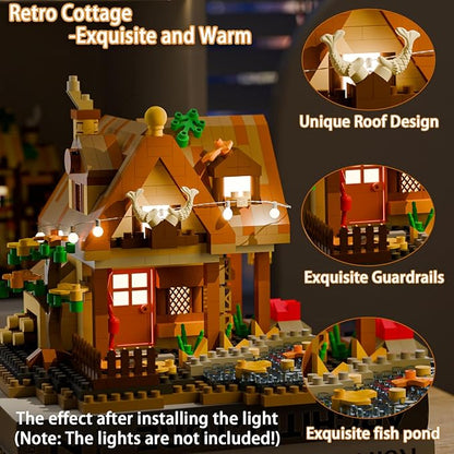 3 Mini Wooden Cabins Micro Building Blocks Toy Set A-Frame House-Mountain Treehouse-Windfall Architecture Kit Compatible with Lego Natural Construction Collection Gift for Adult Teen(2000+PCS)