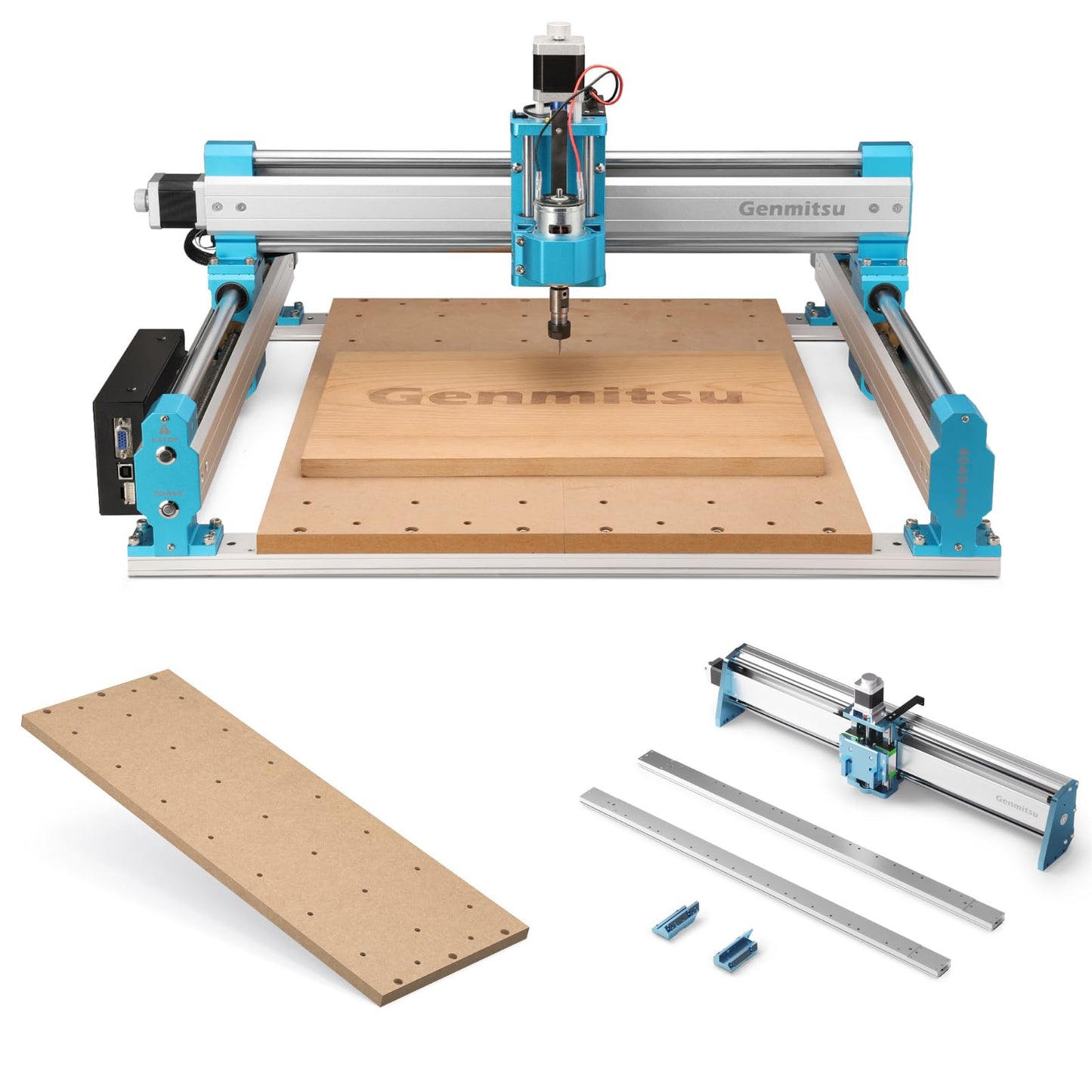 Genmitsu CNC Router Machine 4040-PRO + XZ-axis Extension Kit + Threaded Inserts 2040 MDF Spoilboard