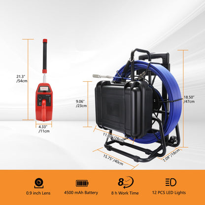 Gatebig Sewer Camera with Locator,Self Leveling,164FT,Retractable Handle,7MM Cable, 9'' IPS Drain Inspection Camera with DVR,IP68 Plumbing Snake with 12 Lights for Home,Duct Pipe Inspection