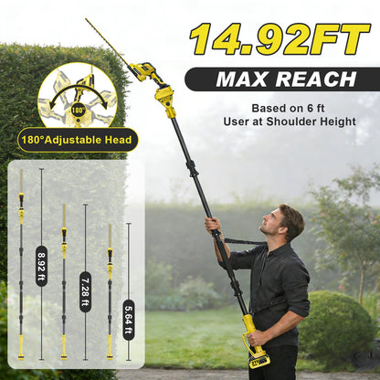 6-IN-1 Cordless Pole Saw & Pole Hedge Trimmer, Dual 4.0Ah Batteries, 8" Brushless Pruning Saw& 16" & 6" Electric Hedge Trimmer Grass Shears, Bush Trimmer, 14.8FT Reach Electric Tree Trimming Kit