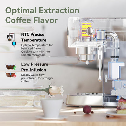 Gevi Commercial Espresso and Coffee Makers, Professional Espresso Maker Latte Machine with Milk Frother, Stainless Steel Expresso Coffee Machines for Home, Compact Cappuccino Machine, Great Gift