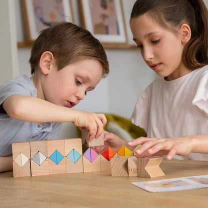 HABA Creative Building Blocks - Colourful Building Set with 32 Wooden Building Blocks &amp 10 Template Cards - Promotes Creativity Spatial Thinking &amp Fine Motor Skills - From 4 Years - 201260600