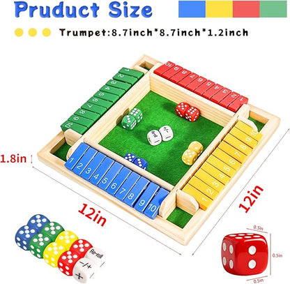 Shut The Box Dice Game 12 Inch Upgraded 2-4 Player Wooden Dice Game Math Addition Games Close The Box Family Wooden Dice Board Game for Kids Adults Tabletop Version for Classroom Home Party or Bar
