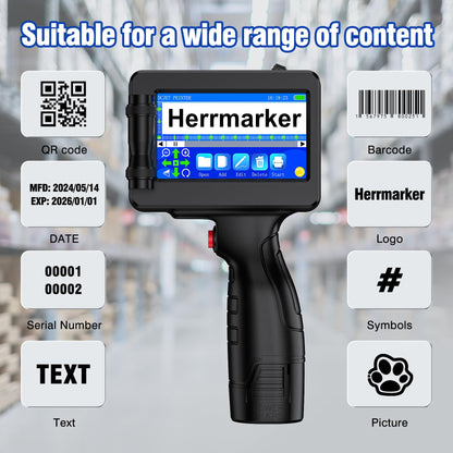 TIJ314 Handheld Inkjet Printer Gun, Handheld Printer with 42ml Quick-Drying Ink Cartridge, 4.3" Touch Screen Date Printing Machine for Barcode,Text,QR Code,Batch Number on Carton Plastic Tube Metal