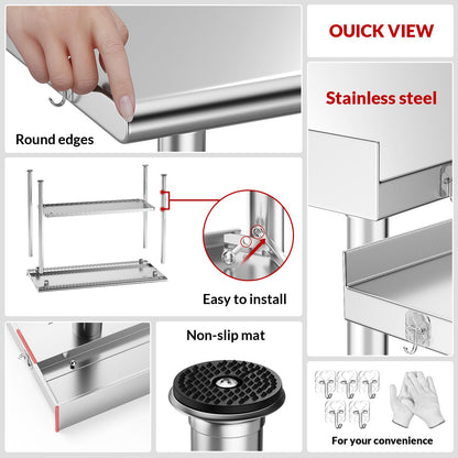 Atelicf All-Stainless Steel Prep Table, 24 X 48 Inches, with Casters and Adjustable Undershelf, Heavy-Duty Build for Outdoor Use,Restaurants,Hotels,Workshops,Kitchens,Gardens, and Garages