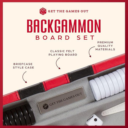 Get The Games Out Top Backgammon Set - Classic Board Game Case - Best Strategy &amp Tip Guide - Available in Small Medium and Large Sizes (Red Medium)