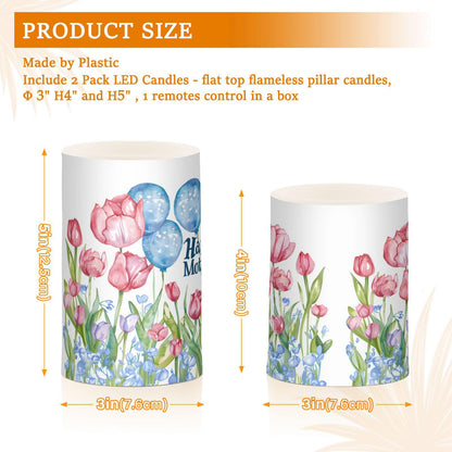 ALAZA Mother's Day Flowers Flickering Flameless Candles Battery Operated with Remote Timer,Tea Light Candles LED Pillar Votive Candles Set of 2 for Outdoor Indoor Decorations