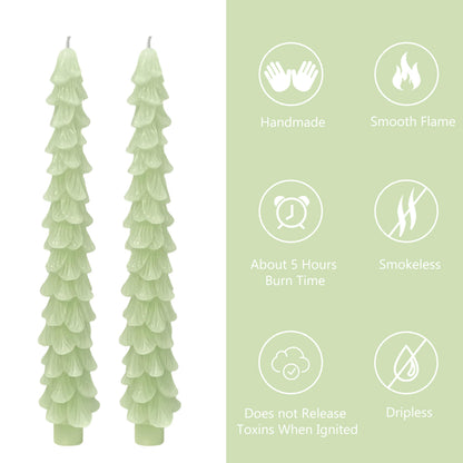 Tree Taper Candles Set of 2, 10 Inch Frosted Sage Handmade Candle Stick, Unscented Candlesticks, Tapered Candles for Holiday Dinner Table Decor Gift