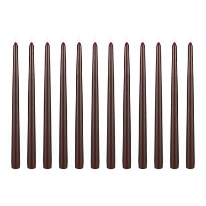 Mega Candles 12 pcs Unscented Brown Taper Candles, Hand Poured Wax Candle 12 Inch x 7/8 Inch, Home Décor, Wedding Receptions, Centerpieces, Occasions, Events, Romantic Dinners, Prayer, Holders