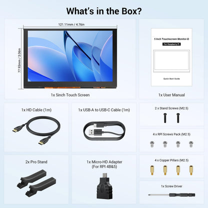 ELECROW 5 Inch Touchscreen Monitor for Raspberry Pi, 1024X600 IPS HD Capacitive Touch Screen Display with Acrylic Stand, Plug and Play, Compatible with Raspberry Pi 5/4/3, Banana Pi, Jetson Nano