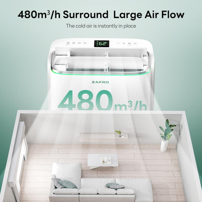 ZAFRO Smart Inverter Portable Air Conditioners, 14000 BTU (10000 BTU SACC) Dual Hose Portable AC Unit with Energy Saving/Ultra Quiet(42dB)/Drainage-free Cooling/APP/Remote for Multi-Scenario Use