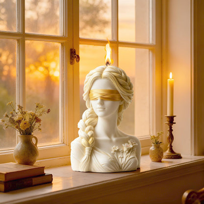 Blindfolded Lady Candle Mold, Braid Girl Maiden Shaped Portrait Aesthetic Woman Resin Casting Silicone Molds for Home Decor, Soap & Candle Making, DIY Epoxy Resin Craft Gift Mold