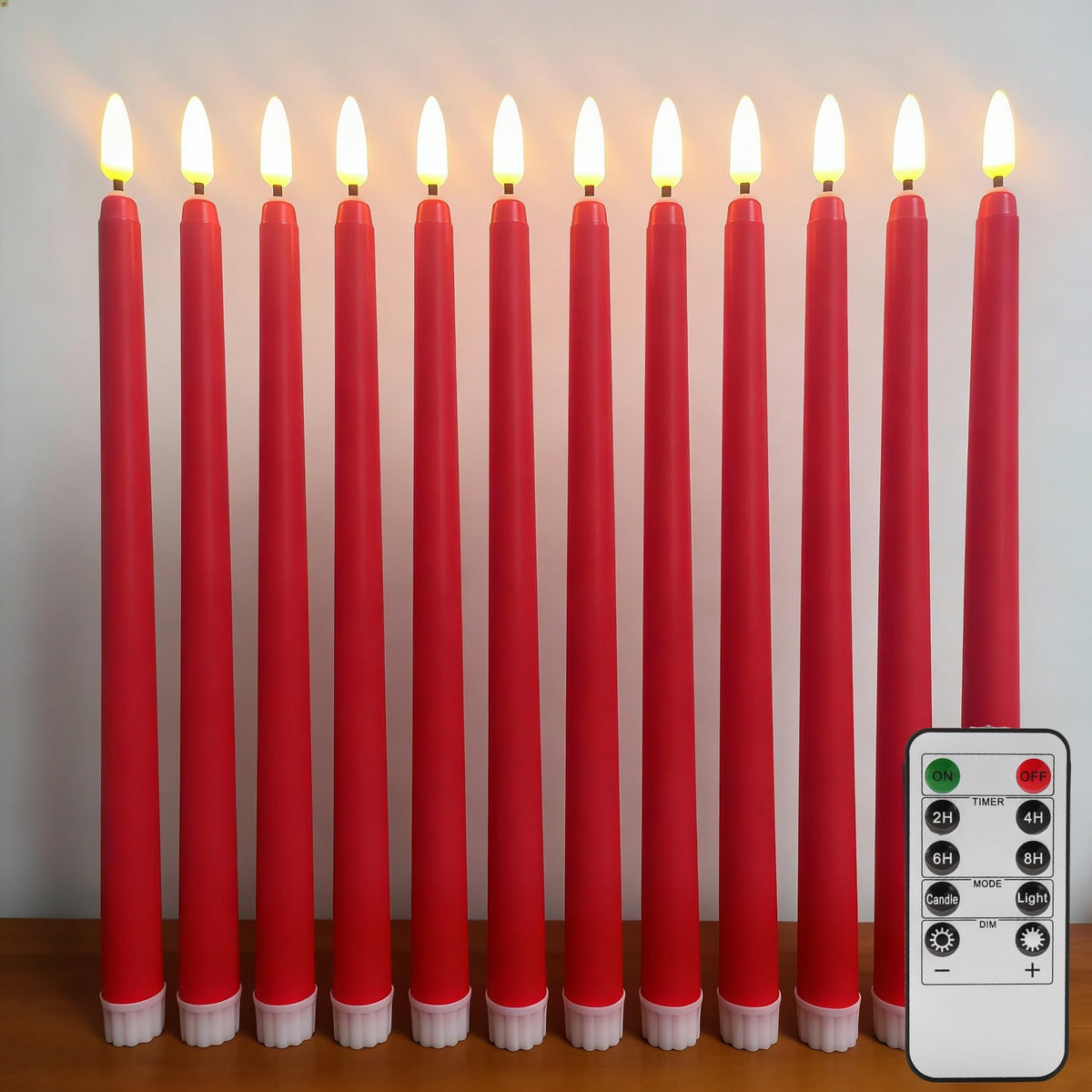 Ni-JASW Red Flameless Taper Candles with Remote, Flickering Battery LED Candlesticks Home Decor Set of 12