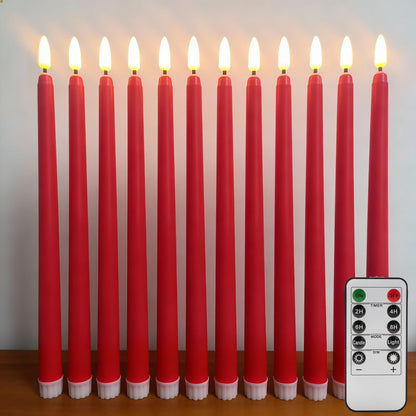 Ni-JASW Red Flameless Taper Candles with Remote, Flickering Battery LED Candlesticks Home Decor Set of 12